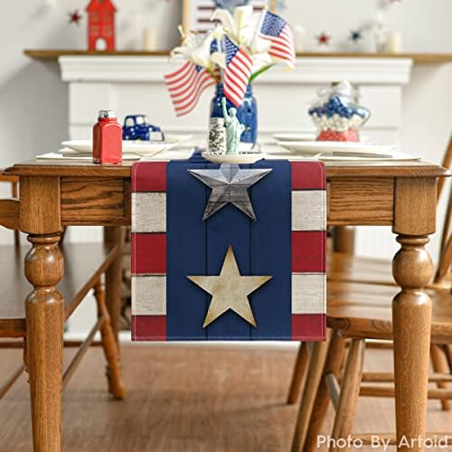 Stars e listras do Modo Artóide, 4 de julho, Table Runner, Patriótico Memorial Day Kitchen Dining Table Decoration for Home Party Decor 13x72 polegadas
