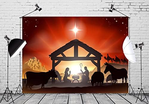 BELECO 10x8ft Tecido de Natal Natividade Natividade Sagrada noite três reis Birth of Jesus Manger Natividade Cenário Silhueta Antecedentes