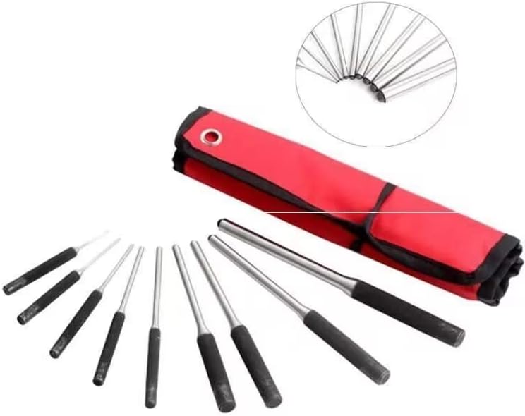 9 bolsos rolos de pinos de pino bolsa de armazenamento, bolsa de ferramentas de punção pequena, saco de suspensão de bolsos múltiplos, organizador de soco e suporte de ferramenta vermelho