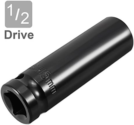 UXCELL 1/2 Drive por um soquete de impacto de 15 mm, aço CR-V tratado térmico, 6 pontos, tamanhos métricos