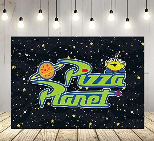 Cenário do planeta de pizza para festa de aniversário suprimentos fotográficos Antecedentes Toy Story Birthday Theme Baby Shower Banner 59x38in