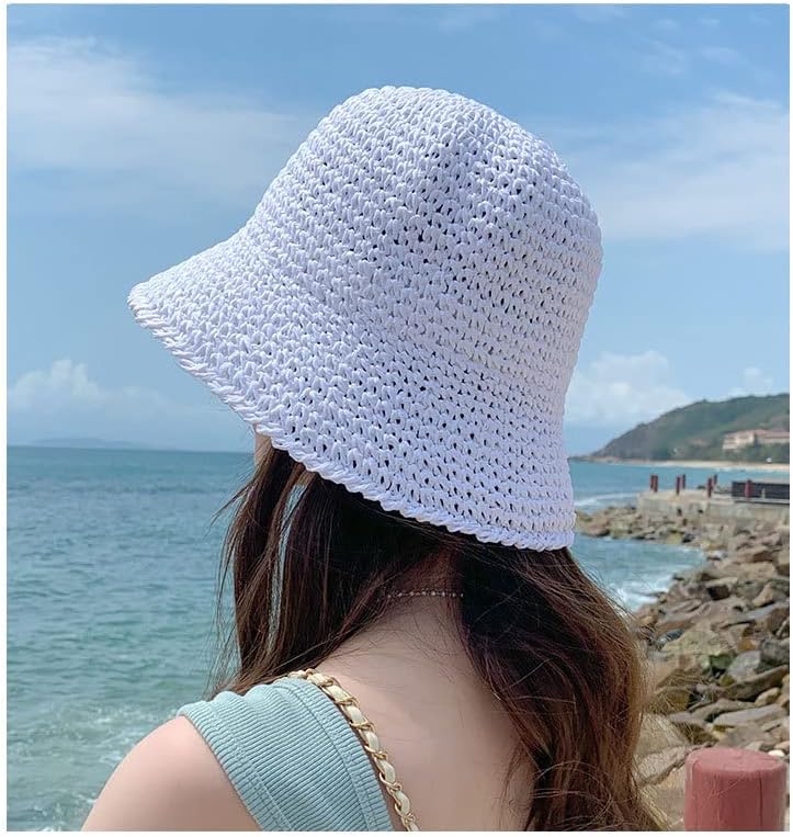 Chapéu de sol do sol de palha feminino, chapéu de pesca de chapéu de pesca, chapéu de praia boné dobrável cor de palha