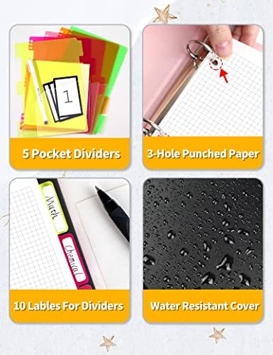 Caderno de papel gráfico Sunee - 300 páginas, 5 Assunto, 8,2 x10.8, 5 x 5mm Notebook de linhas de grade com 5 divisores de cor de