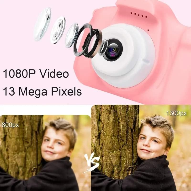 Câmera digital infantil de 1080p, câmera recarregável de brinquedos em cores com tela de 2 polegadas 13mp 32 GB de cartão