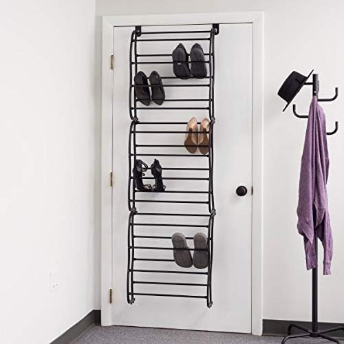 Rack de sapatos básicos para casas para 36 pares sobre a porta do espaço de protetor de protetor de segurança do espaço para salto de armazenamento do organizador do armário de prateleira, preto