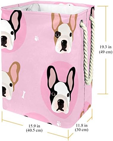 DJROW Roupos Basket Bulldogs French Bulldogs Rosa Cestas de armazenamento de lavanderia com suportes destacáveis ​​Upgrade Atualize cesto de roupa dobrável para brinquedos organização de roupas