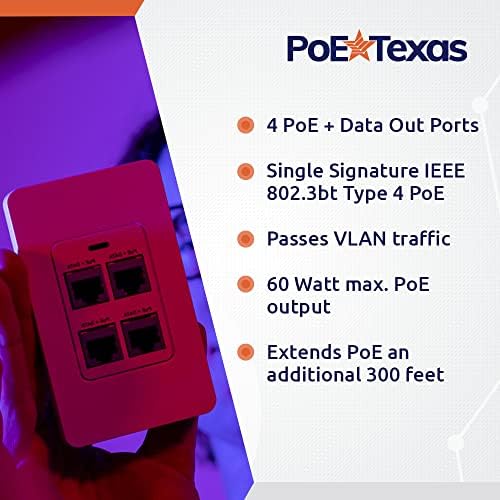 4 Porta na parede Gigabit Poe Extender com IEEE 802.3BT Uplink - Power sobre a placa da parede da interruptor Ethernet com rede de computadores de passagem completa, feed de câmera IP, VoIP do escritório da Internet