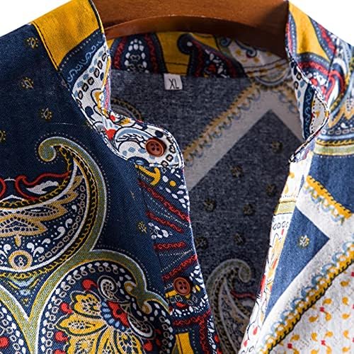 UBST Men's Paisley Print Henley Shirts Summer Manga curta Boho Casual Casual Placket Button Botão Tops de praia