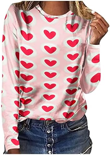 Camiseta de manga longa da moda para mulheres moletons de blusa de coração casual, colheita de colheita de pescoço