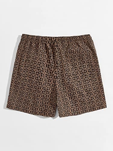 OyoAnge Men's impresso elástico Cantura Coloque Casual Shorts com bolsos