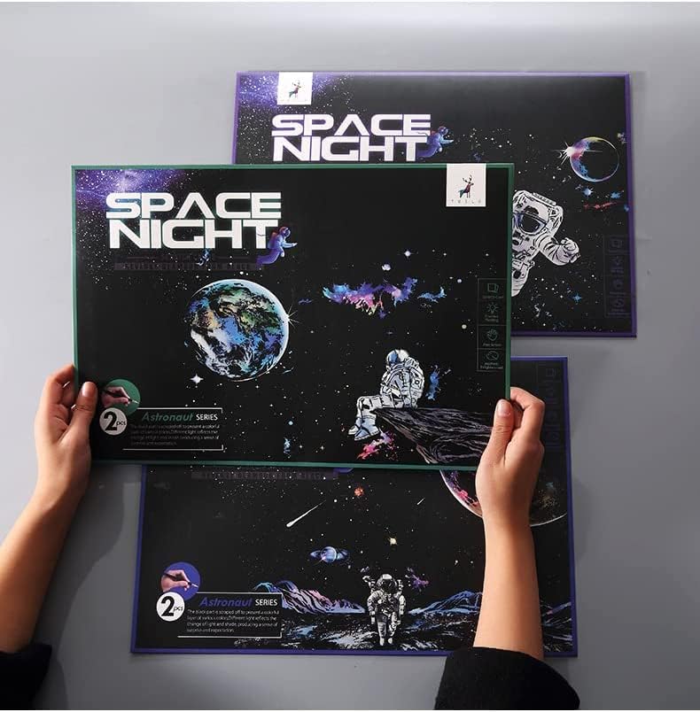 Arco -íris de papel arco -íris Pontos de esboço Diy Art Craft Night View Astronaut Space Series Themend Scratthboard para adultos e crianças - Olhe para a Terra, 16 x 11,2 polegadas