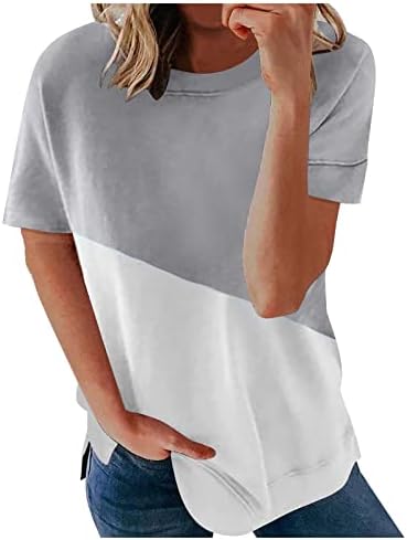 Camisa feminina manga curta colorido de goma de moda bloco colorido camisetas de verão túnica casual básica bloqueios de tee de ajuste solto