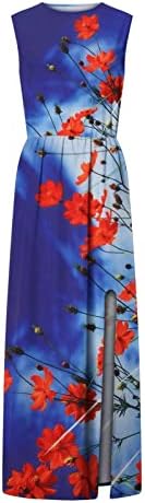 Fragarn Sexy Sundresses for Women, Longo de verão feminino Boho floral A-line Casual mangas com cintura alta manga manga