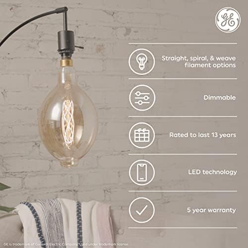 Iluminação GE Lâmpada LED de estilo vintage, 40 watts Eqv, vidro âmbar, luz de vela quente, lâmpada G63 Globe, base média