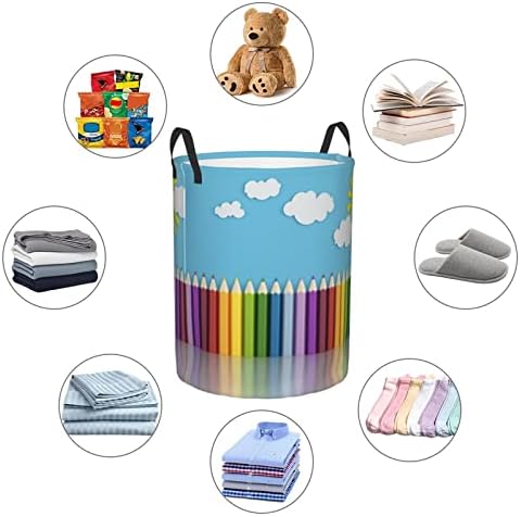 Rainbow Lápis Imprimir cesta de lavanderia grande com alça de lavanderia dobrável à prova de água para quarto, banheiro pequeno