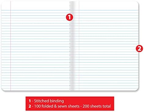 Better Office Products Composition Book Notebook - capa dura, faculdade governada, 100 folhas, um assunto, 9,75 x