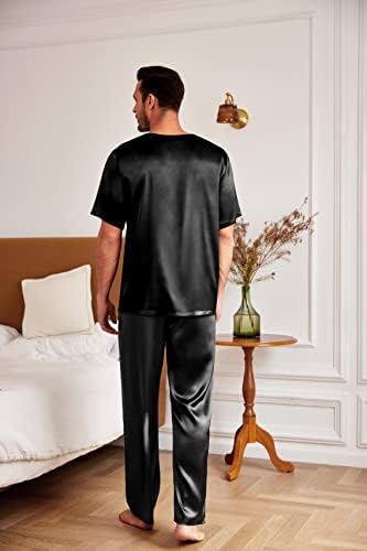 Pijama de cetim de seda de seda ekouaer define uma manga curta para dormir lounge roupas de lounge com calças compridas