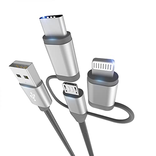 Micflip [Apple MFI certificado 3 em 1 adaptador de cabo de carregamento com conectores de porta Lightning/Type-C/micro