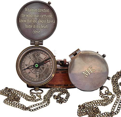 WorldMart Customized Brass Compass para aniversário, aniversário, dia de formatura, presente de confirmação, presente de dia dos