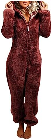 bezhone inverno macacão para mulheres quente sherpa jacaré lã difusa pijama de uma peça com zíper com macacão com capuz