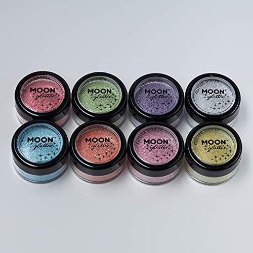 Pastel Glitter Shakers by Moon Glitter - Glitter cosmético para rosto, corpo, unhas, cabelos e lábios - 0,10oz - conjunto de 8 cores