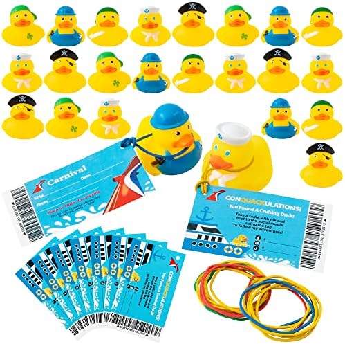 Arkjoory 60pcs Tags de pato com kit de patos de borracha de cruzeiro para carnaval de cruzeiro, inclui 20 Cruise Ducky 20 Cartões 20