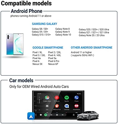 Adaptador automático Android sem fio Ottocast A2, adaptador de carro sem fio para carros de automóveis Android com fio de OEM, plug & play, excelente compatibilidade, conexão perfeita, conexão automática 15S, atualização online