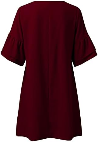 Miashui Vestidos de verão para mulheres moda moda solto de cor sólida casual v pescoço de cinco quartos de manga vestidos