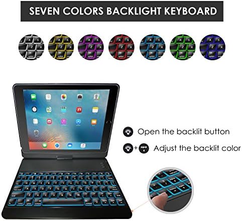 Procase iPad 9.7 2018/2017 Caixa de teclado, capa de giro de rotação de 360 ​​graus com teclado sem fio para iPad 9,7 polegadas 6 /