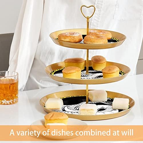 Porta de cupcake de design de cobra ornamentada para pastelaria, 3 bolo de ouro plástico em camadas para mesa de sobremesa,