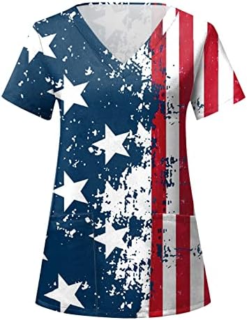 Viyableling American Flag, 4 de julho, Mulheres de manga casual feminina Tops Summer V Neck T camisetas soltas Bloups S-3xl