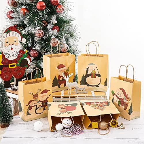 24 PCs Christmas Paper Gift Sacols, Premium Kraft Christmas Holiday Sacos com alças, sacolas de presente de natal