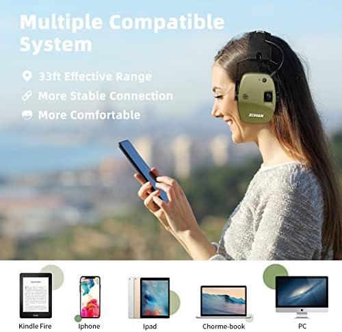 Zohan 035 Bluetooth 5.0 Proteção à orelha de disparo, cancelamento de ruído ativo, proteção auditiva com amplificação de som