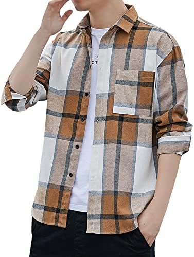 Camiseta de verão bmisegm camiseta masculina nova camisa xadrez masculina longa manga longa adolescente de moda de manga