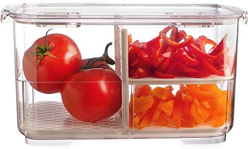 OrgsMart Fruit & Veggie Particionado Recipientes de armazenamento com sistema de bloqueio fresco e tampa ventilada, produtos, organização