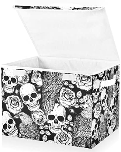 Innwgogo Skull Raven Roses Bins de armazenamento com tampas para organizar recipientes de organizadores com alças Oxford