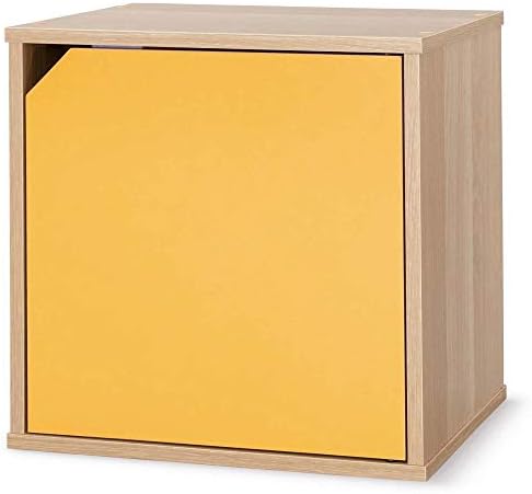 Iris Ohyama acqb-35d color cubic, caixa de cubo, 1 camada, com porta, armazenamento oculto, caixa de destaque, natural/amarelo