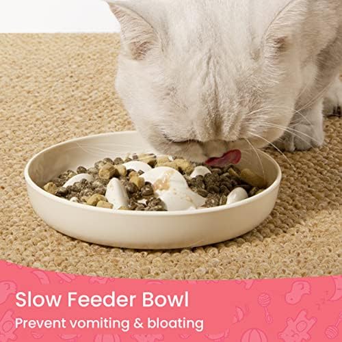 Tigela de alimentador lento do gato de juwow, tigela de alimentos para animais de estimação de dieta saudável anti-engolindo,