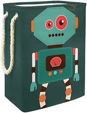 Mapolo Laundry Tester Funny Funny Retro Cartoon Robot Robô dobrável Cesta de armazenamento de lavanderia com alças suportes destacáveis ​​bem segurando à prova d'água para roupas de brinquedos de roupas no quarto da lavanderia