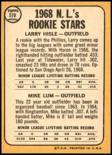 1968 Topps 579 NL novatos Larry Hisle/Mike Lum Phillies/Braves NM/MT Phillies/Braves