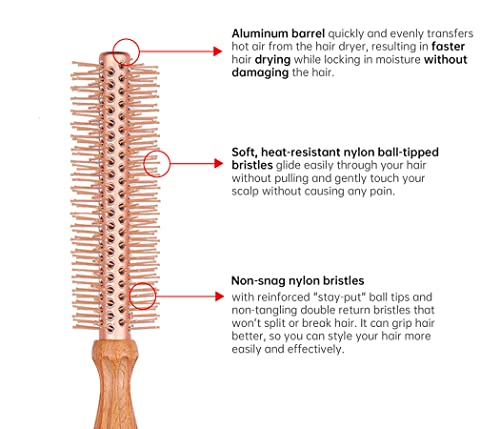 Escova de cabelo redonda de cerdas de nylon barril de barril de alumínio, perfeito para um estilo mais rápido para homens e mulheres curtas, finas e finas -1,2 polegadas