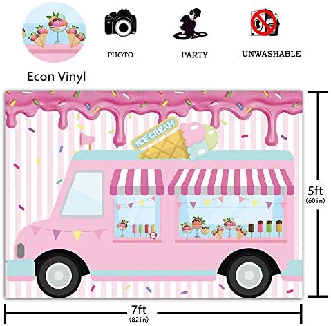 Funnytree Sorve Cream Truck Shop Bashdrop Summer Girls Girls Party Pink Carrografia de panos de fundo de chá de bebê Bolé de aniversário