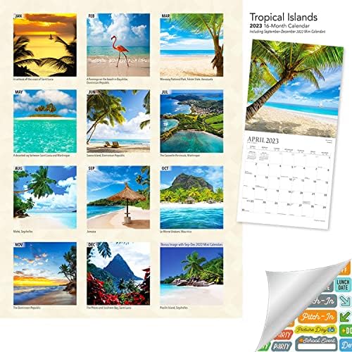 Ilhas Tropicais Calendário 2023 - Deluxe 2023 Pacote de calendário de parede de praias tropicais com mais de 100 adesivos de