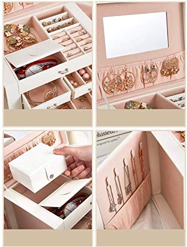 Cxjay Big Girls Jewelry Box com caixa portátil, 5 camadas espelhado e bloqueio jóias de joalheria anel de anel de jóias