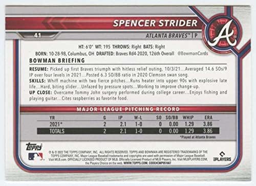 2022 Bowman 41 Spencer Strider NM-MT RC Rookie Atlanta Braves Baseball