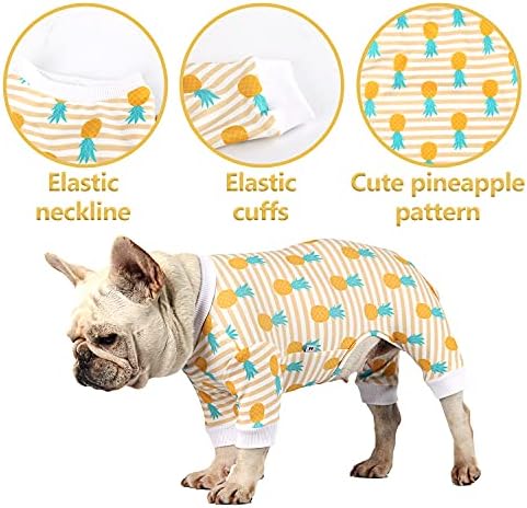 Due Felice Dog Pijama Mosco de Petes de Pet Soft Puppy Bodysuits de macacão para pequenos gatos de cães médios Termo cirúrgico após a cirurgia Shed Defender Camisa de abacaxi/pequeno