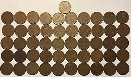 1942 S Lincoln Wheat Cent Penny Roll 50 moedas vendedor de centavos muito bem
