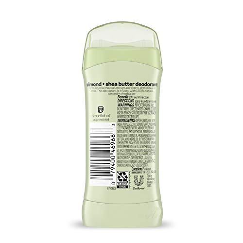 Deodorante gratuito de alumínio suave para mulheres de proteção de odor 24 horas de proteção de odor de 24 horas e manteiga de karité, sem crueldade 2,6 oz