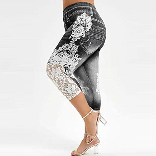 Wuai-Women Plus Tamanho Capri Jeans Leggings Butt Lift Bermuda Yoga Shorts High Caist Workout Jeggings Shorts