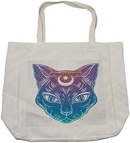 Bolsa de compras de Ambesonne Boho, cabeça de gato com lua e estrela design egípcio design lunar esotérico e ecológico
